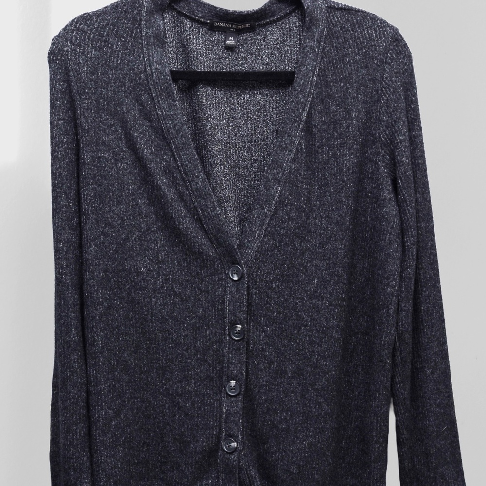 Banana Republic Marled Ribbed Charcoal Cardigan M EUC